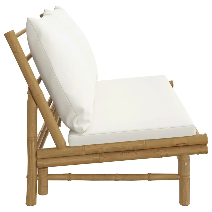 Banc de jardin avec coussins blanc crème bambou - 4