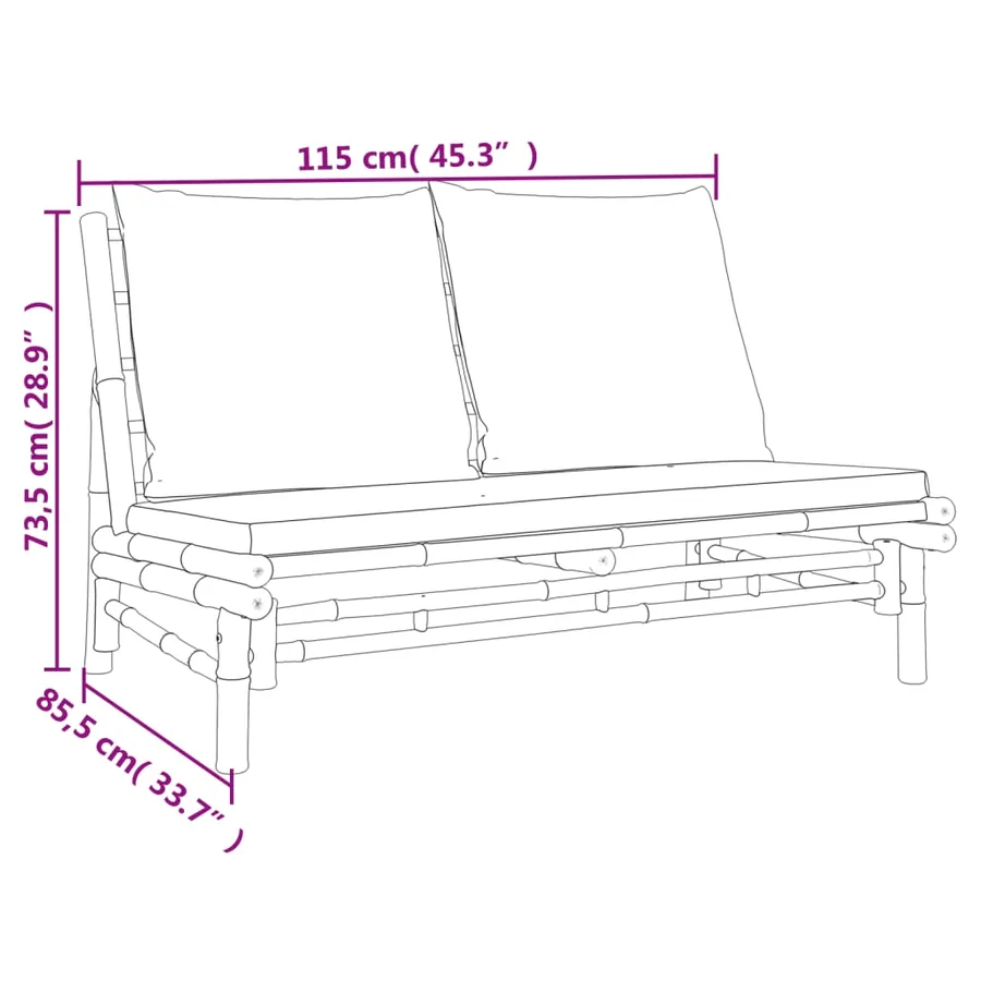 Banc de jardin avec coussins blanc crème bambou - 6
