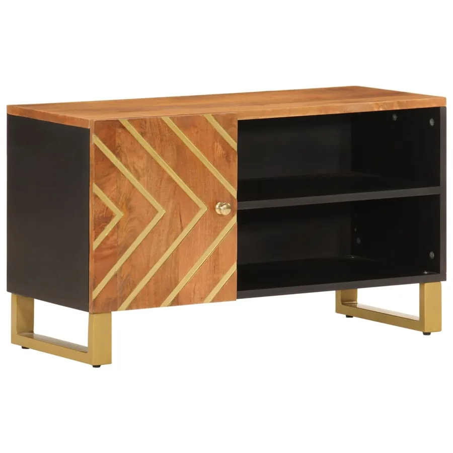 Meuble TV marron et noir 80x31,5x46 cm bois massif de manguier - 2