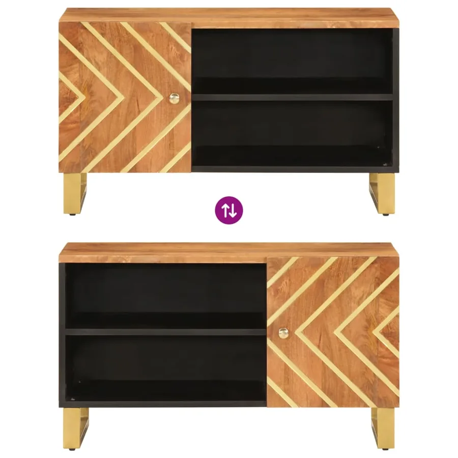 Meuble TV marron et noir 80x31,5x46 cm bois massif de manguier - 7