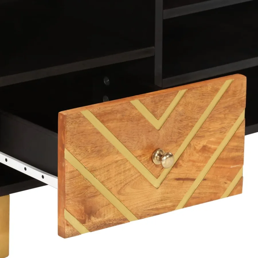 Meuble TV marron et noir 100x33,5x46 cm bois massif de manguier - 7