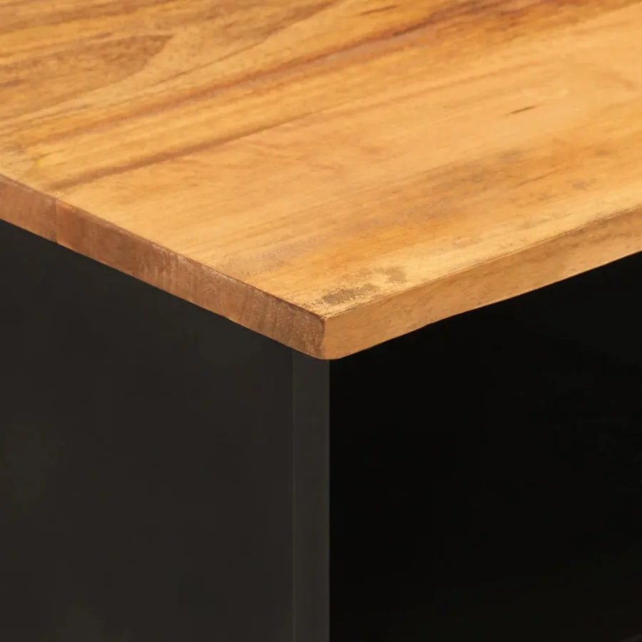 Meuble TV marron et noir 100x33,5x46 cm bois massif de manguier - 8