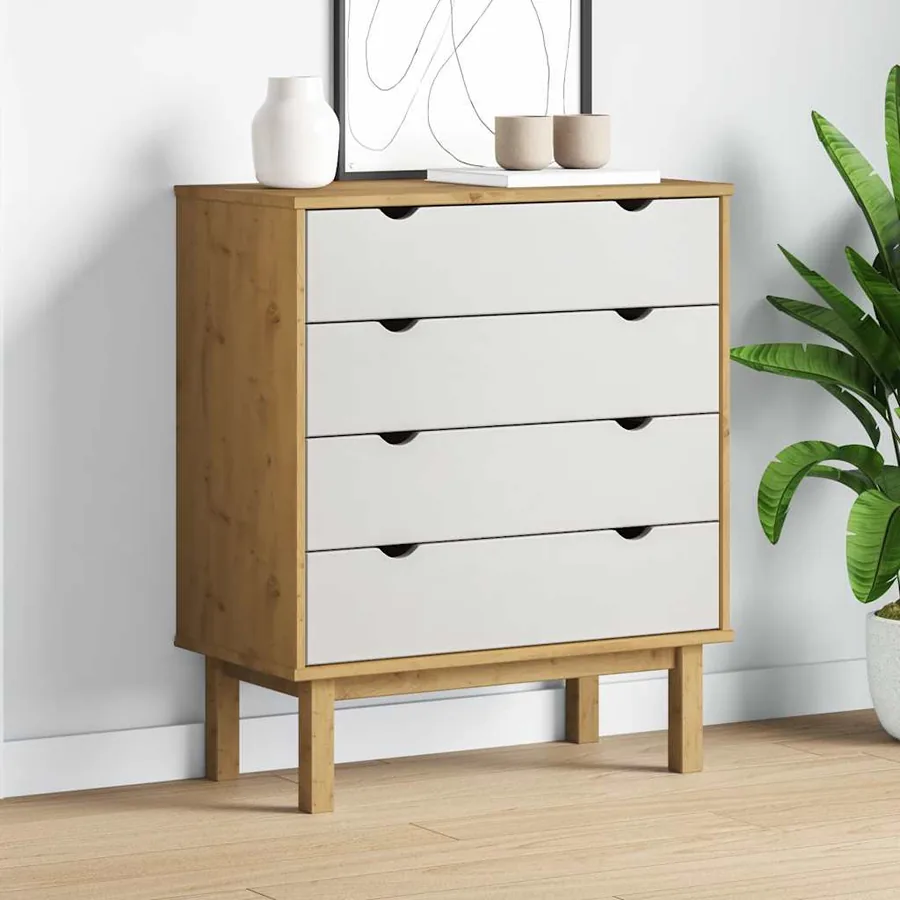 Commode OTTA Marron et blanc 76,5x39,5x90 cm Bois de pin massif