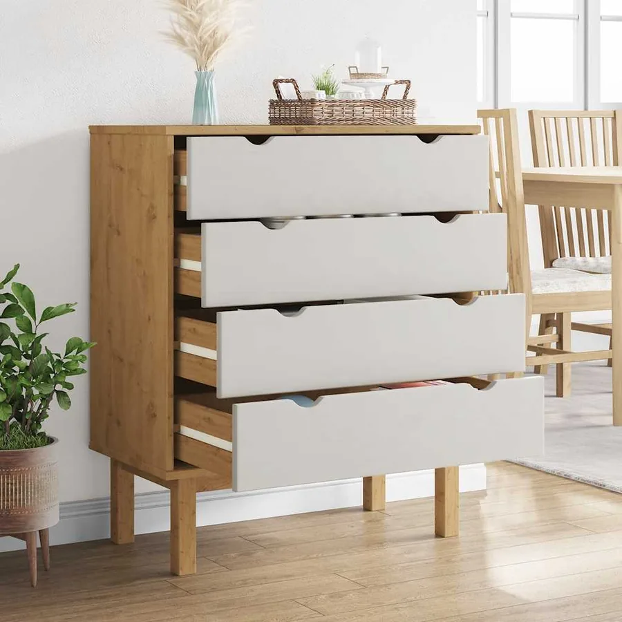 Commode OTTA Marron et blanc 76,5x39,5x90 cm Bois de pin massif - 3