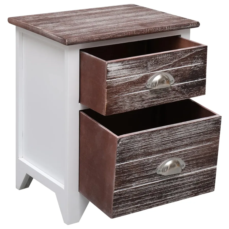 Table de chevet Marron et blanc 38x28x45 cm Bois de Paulownia - 3