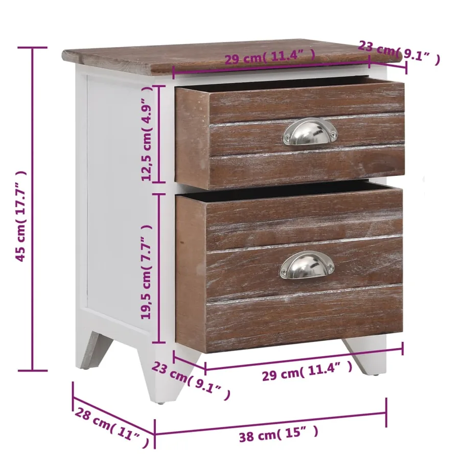 Table de chevet Marron et blanc 38x28x45 cm Bois de Paulownia - 6