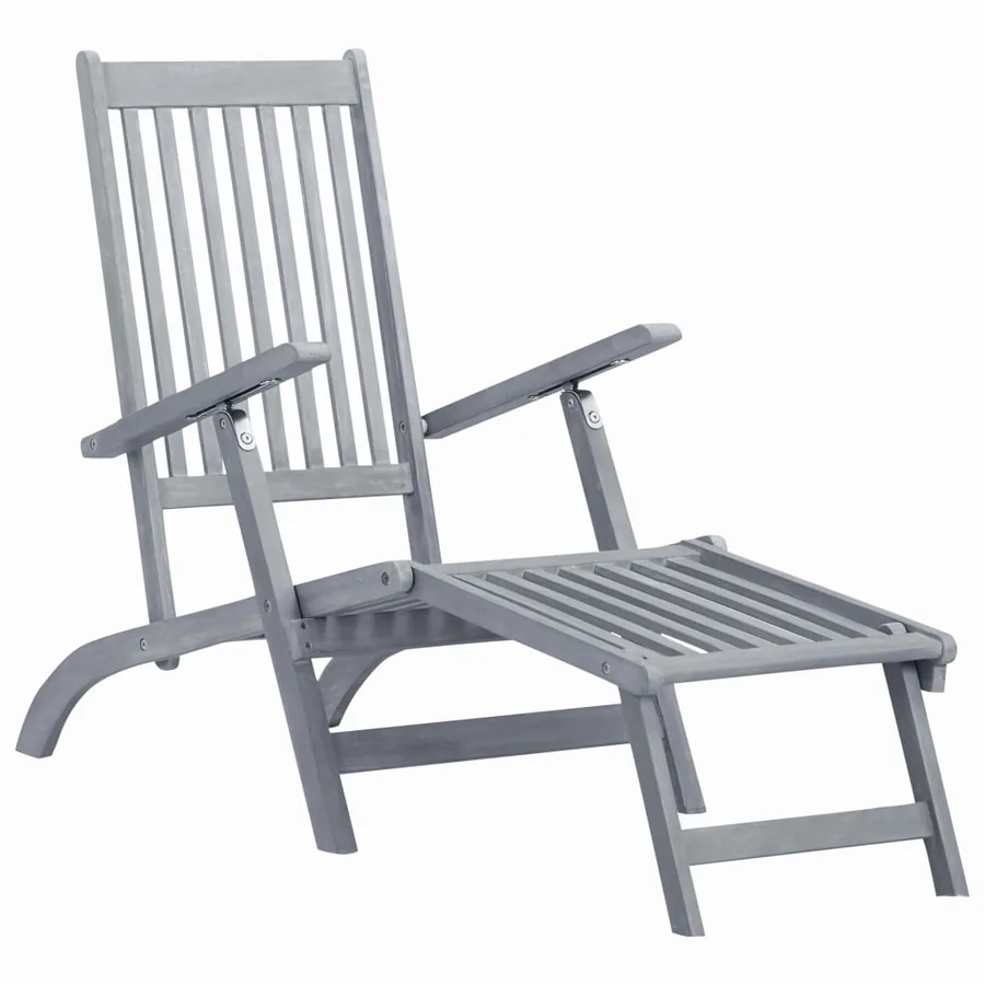 Chaise longue d'extérieur avec repose-pied Délavage gris Acacia