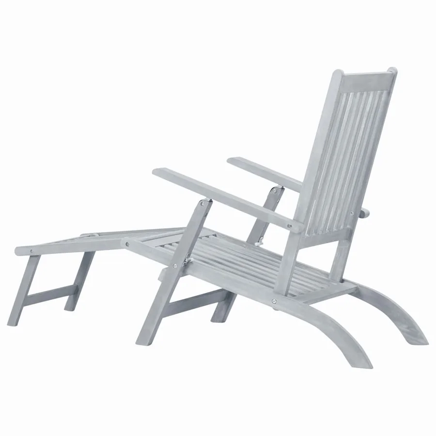 Chaise longue d'extérieur avec repose-pied Délavage gris Acacia - 4