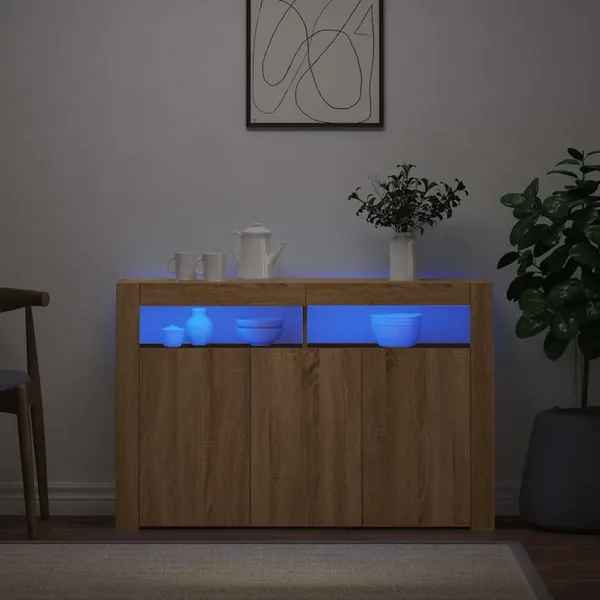 Buffet avec lumières LED chêne sonoma 115,5x30x75 cm