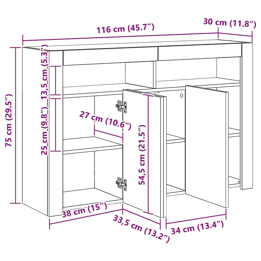 Buffet avec lumières LED chêne sonoma 115,5x30x75 cm - 14