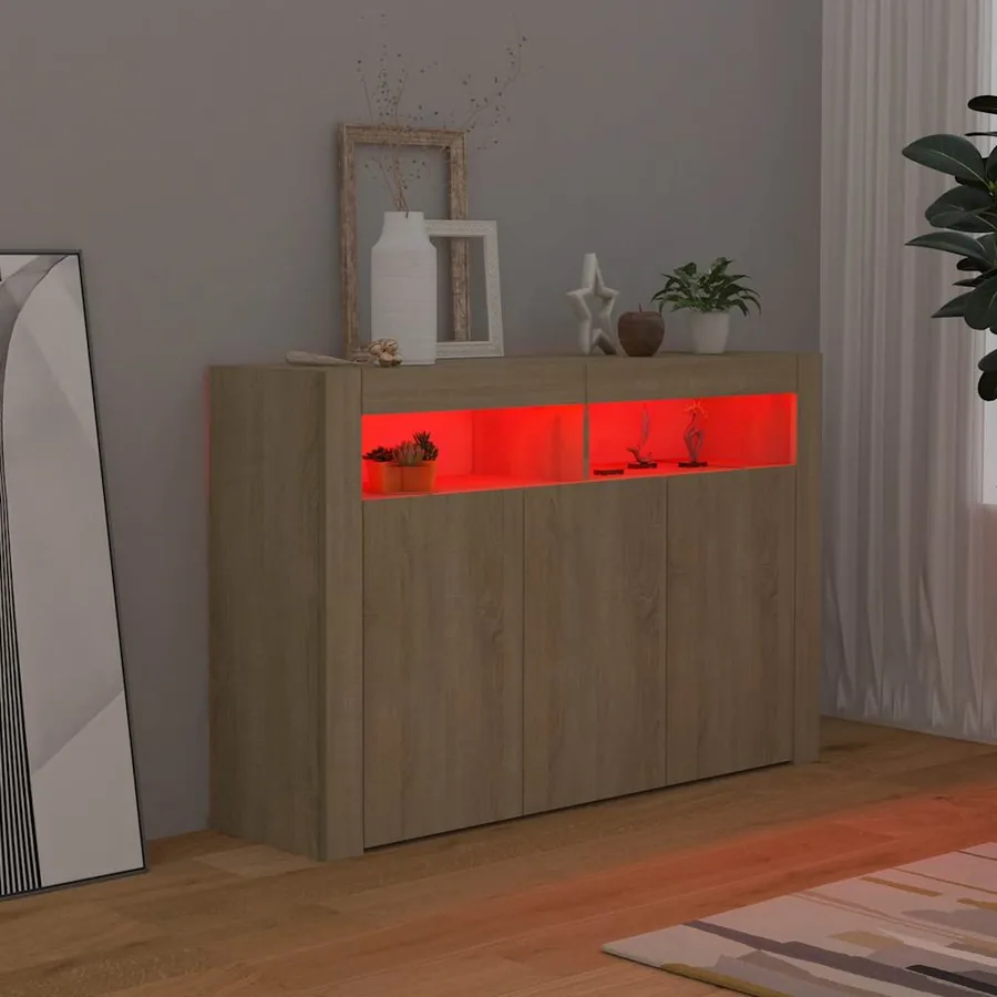 Buffet avec lumières LED chêne sonoma 115,5x30x75 cm - 3