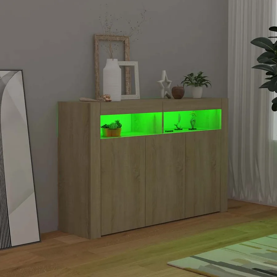 Buffet avec lumières LED chêne sonoma 115,5x30x75 cm - 4