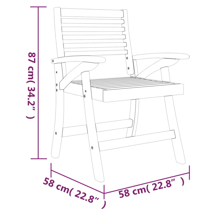 Chaises de jardin lot de 2 58x58x87 cm bois massif d'acacia - 7