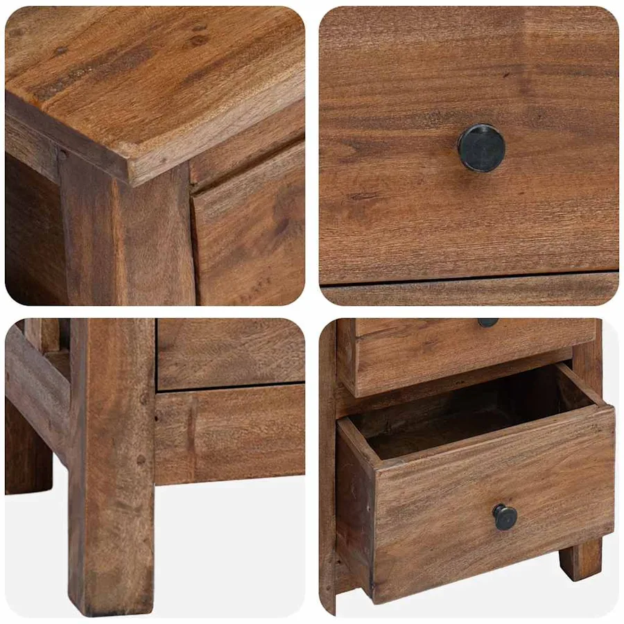 Table de chevet bois massif d'acajou 40x30x51 cm - 12