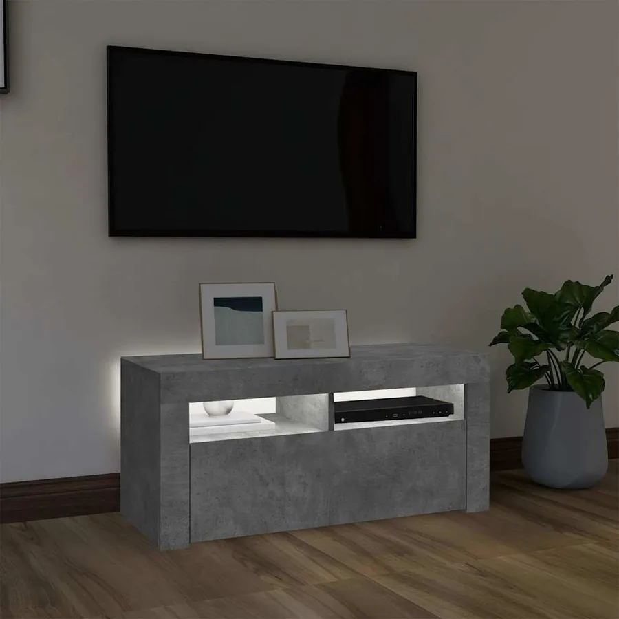 Meuble TV avec lumières LED gris béton 90x35x40 cm - 3