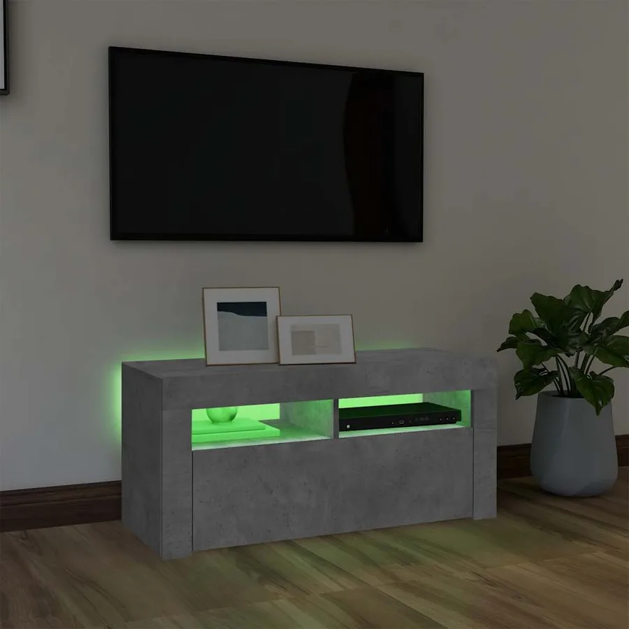 Meuble TV avec lumières LED gris béton 90x35x40 cm - 4