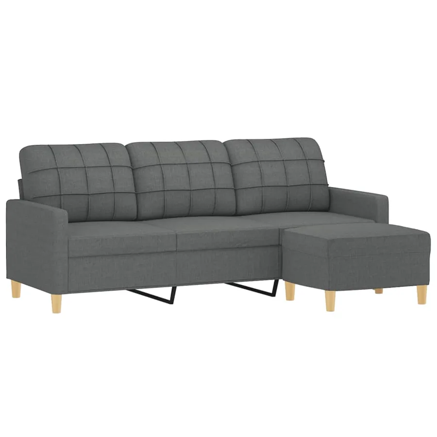 Canapé à 3 places avec repose-pieds Gris foncé 180 cm Tissu - 3