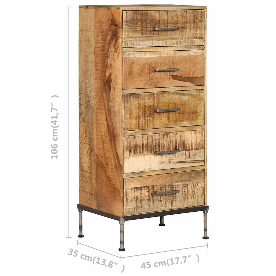 Coffre à tiroirs 45x35x106 cm Bois de manguier massif - 8