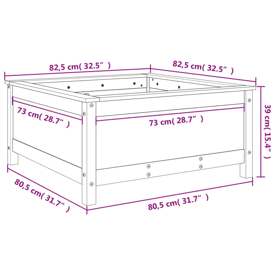 Jardinière 82,5x82,5x39 cm bois massif douglas - 9