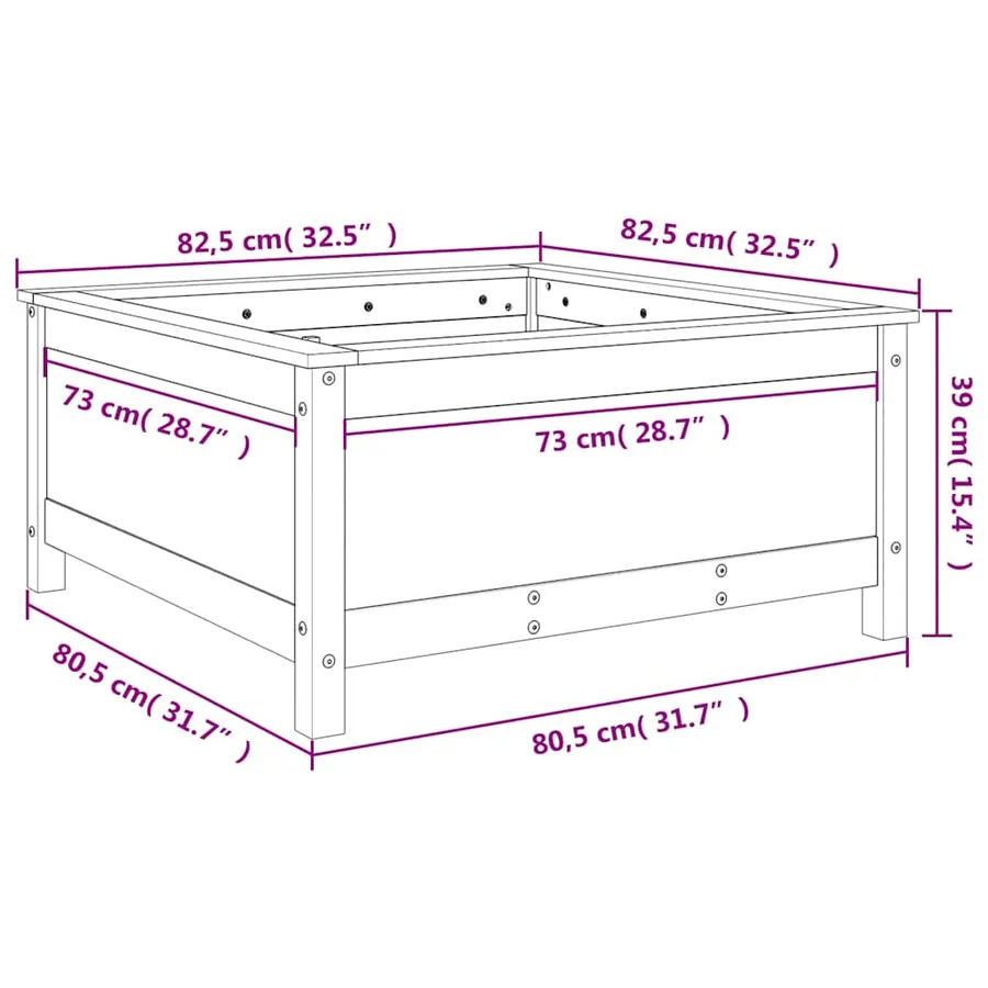 Jardinière marron miel 82,5x82,5x39 cm bois massif de pin - 9