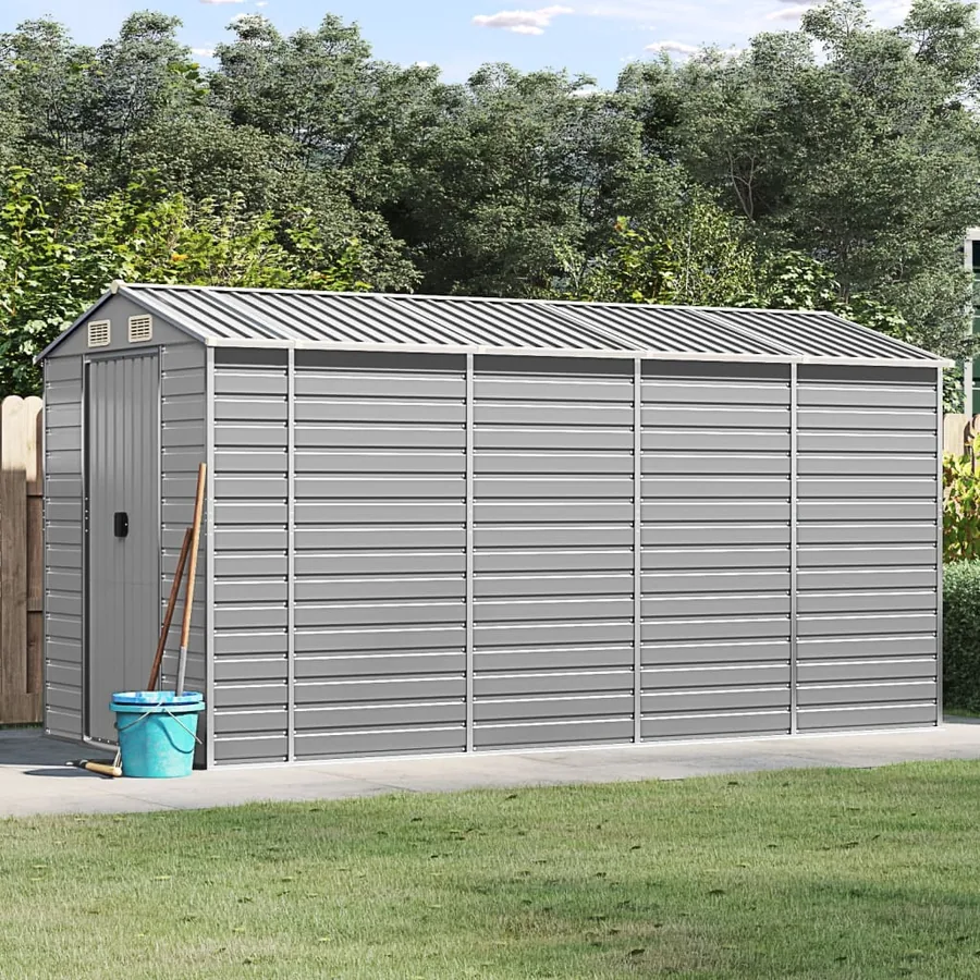 Abri de jardin gris clair 191 x 385 x 198 cm en acier galvanisé