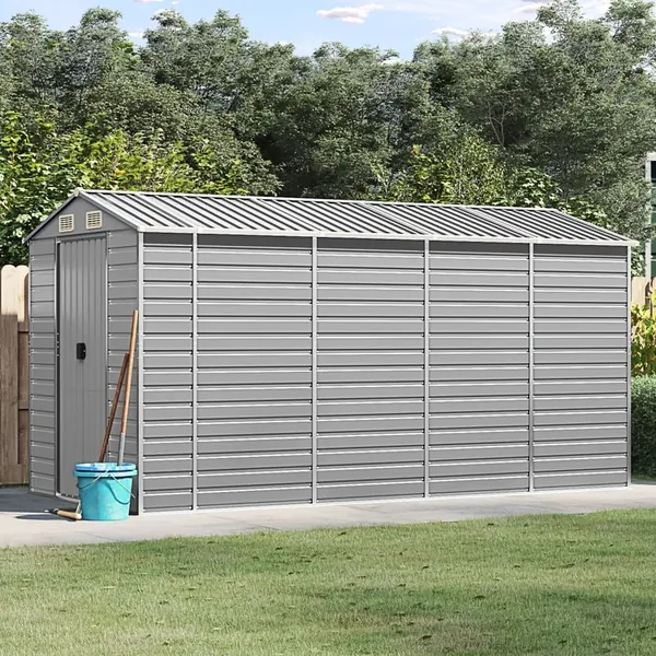 Abri de jardin gris clair 191 x 385 x 198 cm en acier galvanisé