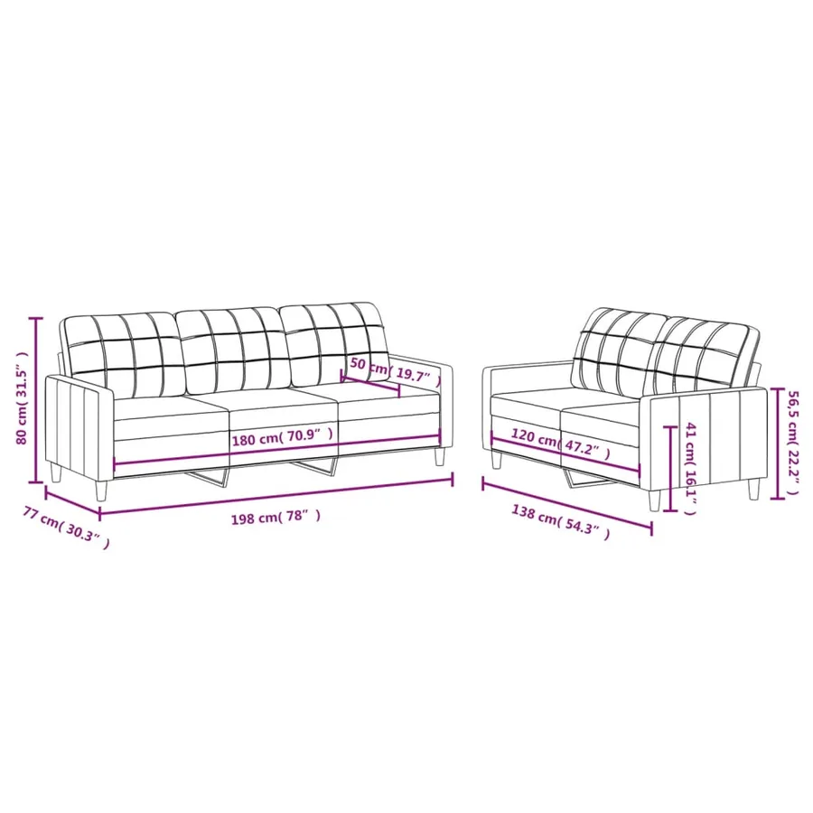 Ensemble de canapés 2 pcs avec coussins Gris clair Tissu - 6
