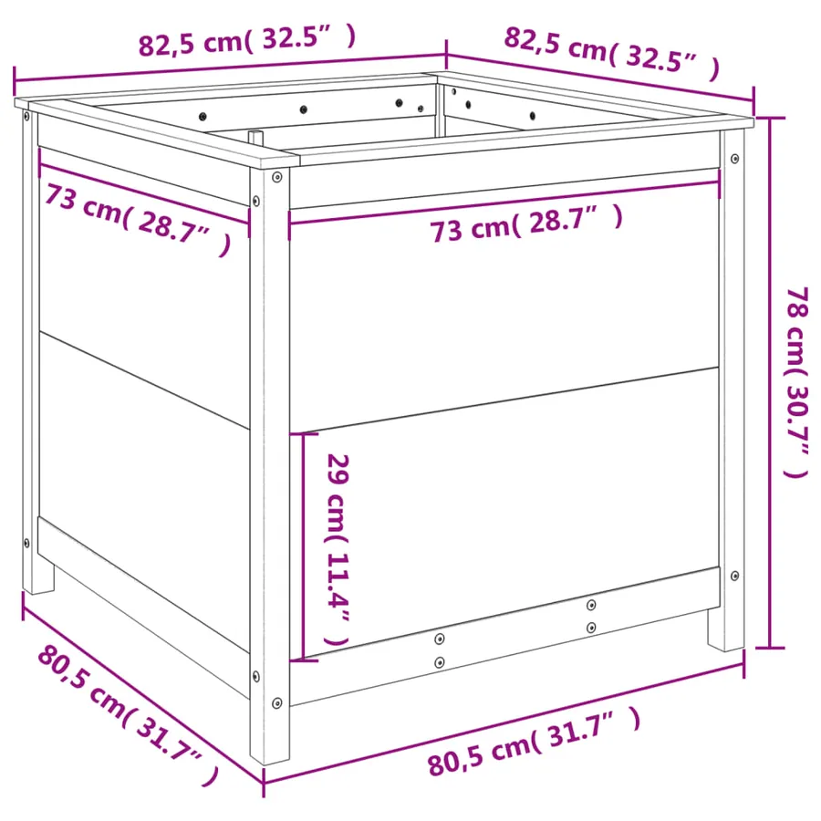 Jardinière 82,5x82,5x78 cm bois de pin massif - 9