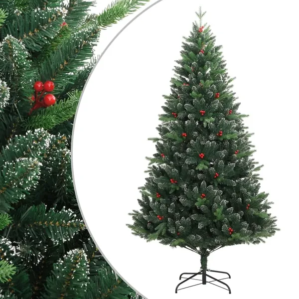 Sapin de Noël artificiel à charnières avec baies rouges 150 cm