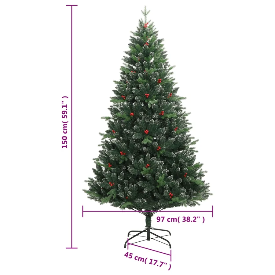 Sapin de Noël artificiel à charnières avec baies rouges 150 cm - 9