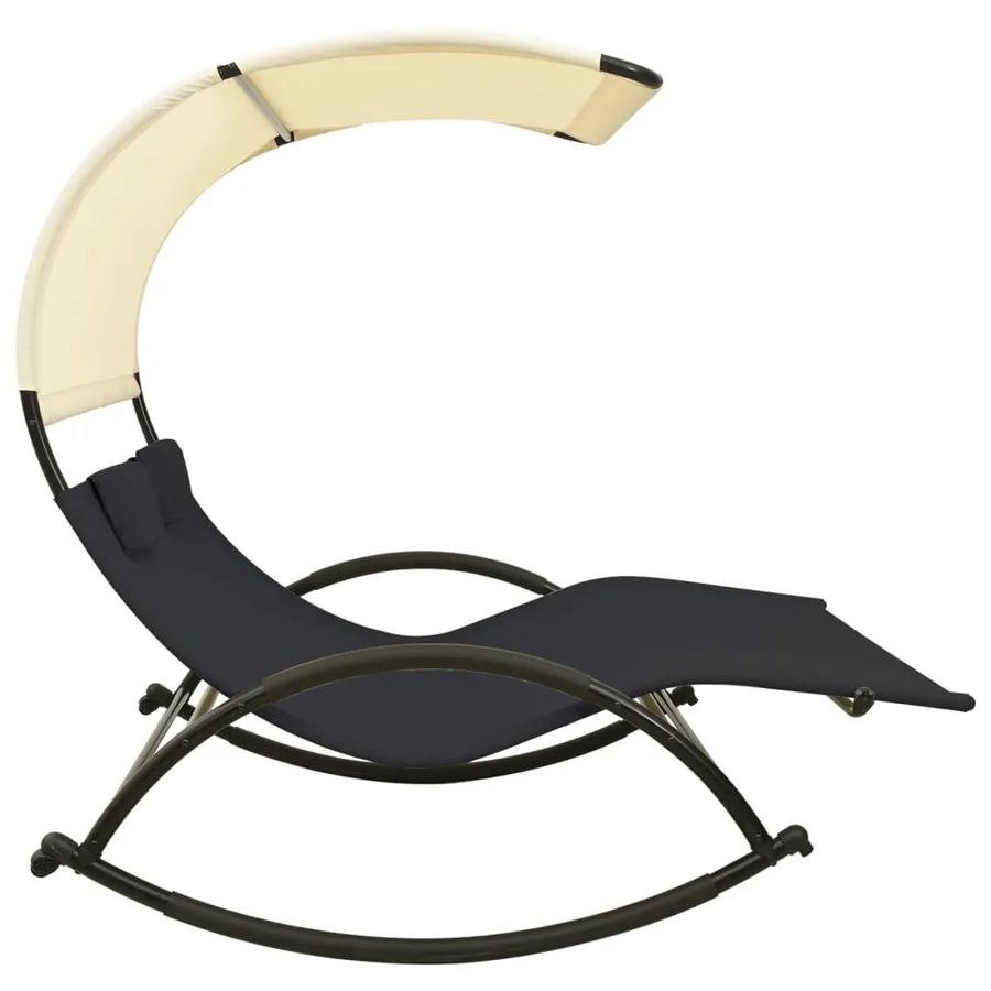 Chaise longue double avec auvent textilène noir - 10
