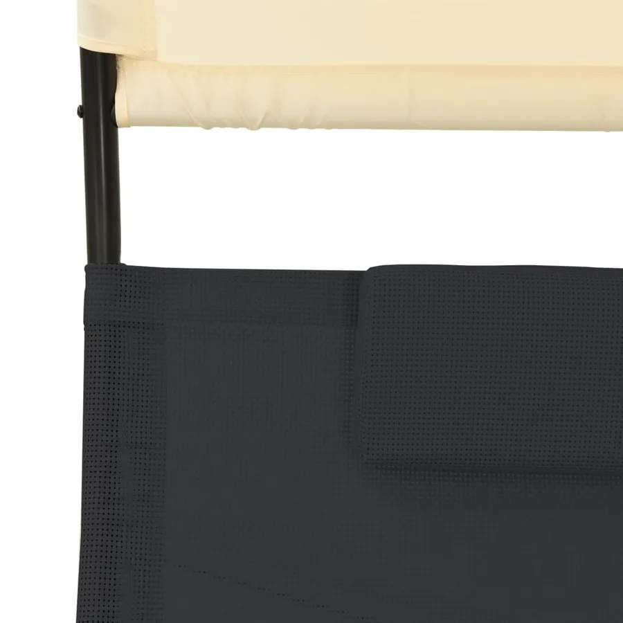 Chaise longue double avec auvent textilène noir - 13