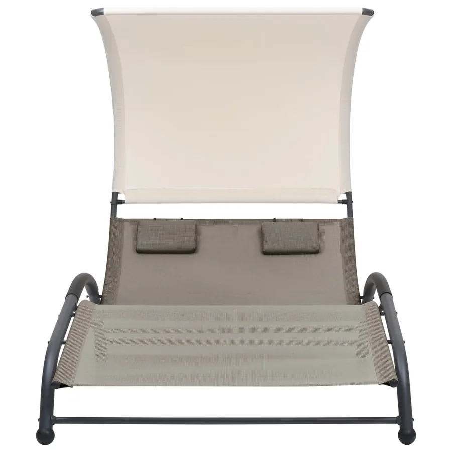 Chaise longue double avec auvent textilène noir - 16