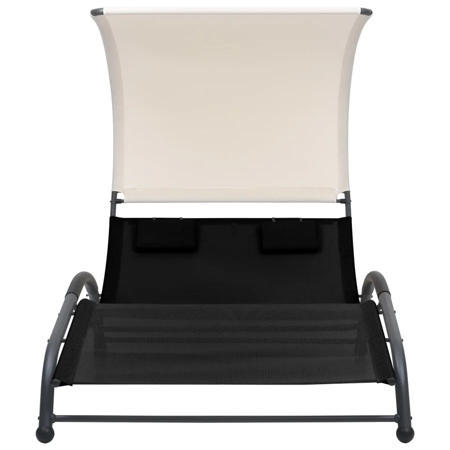 Chaise longue double avec auvent textilène noir - 2