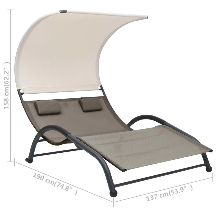 Chaise longue double avec auvent textilène noir - 21