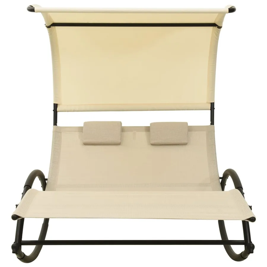 Chaise longue double avec auvent textilène noir - 23
