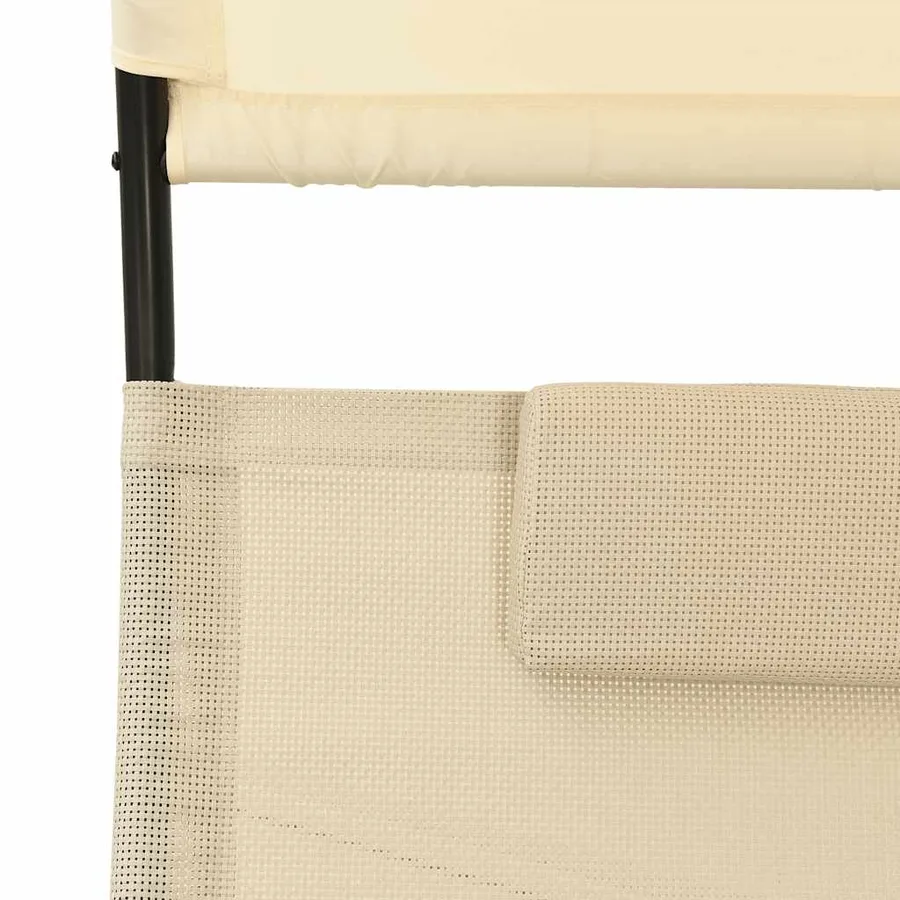 Chaise longue double avec auvent textilène noir - 27