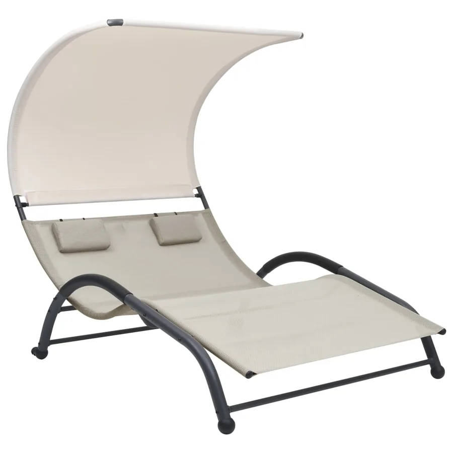 Chaise longue double avec auvent textilène noir - 29