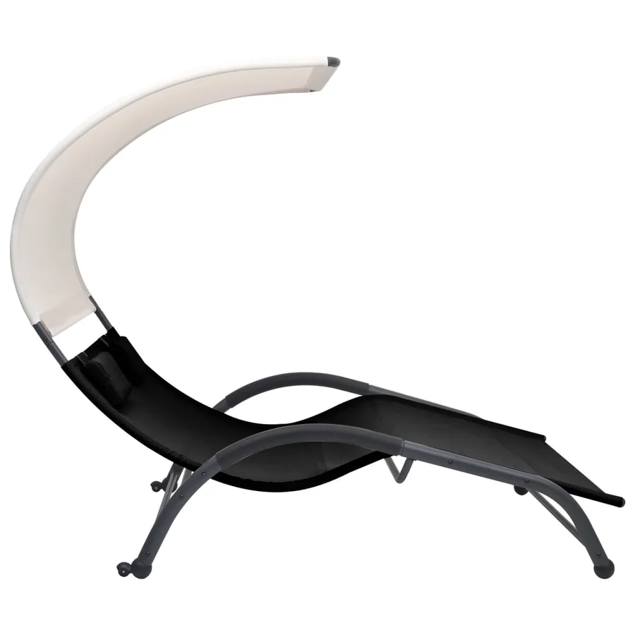 Chaise longue double avec auvent textilène noir - 3