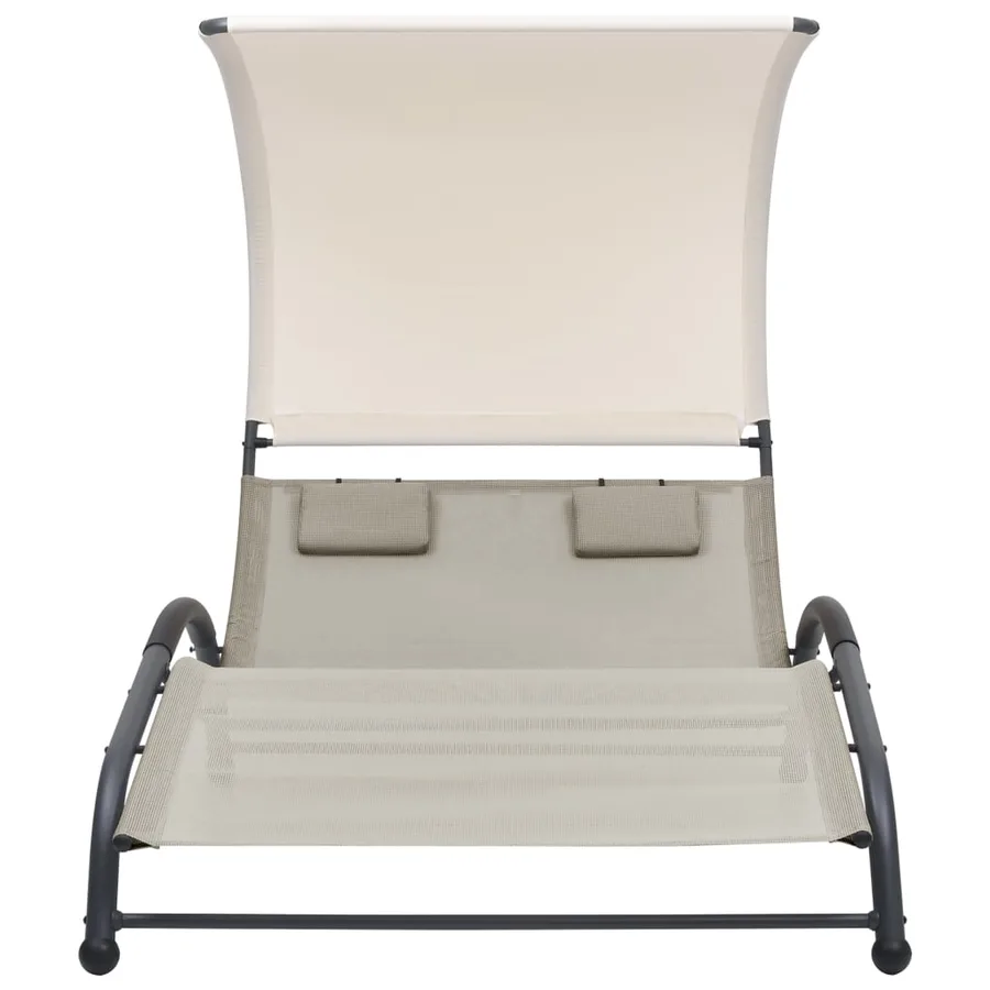 Chaise longue double avec auvent textilène noir - 30