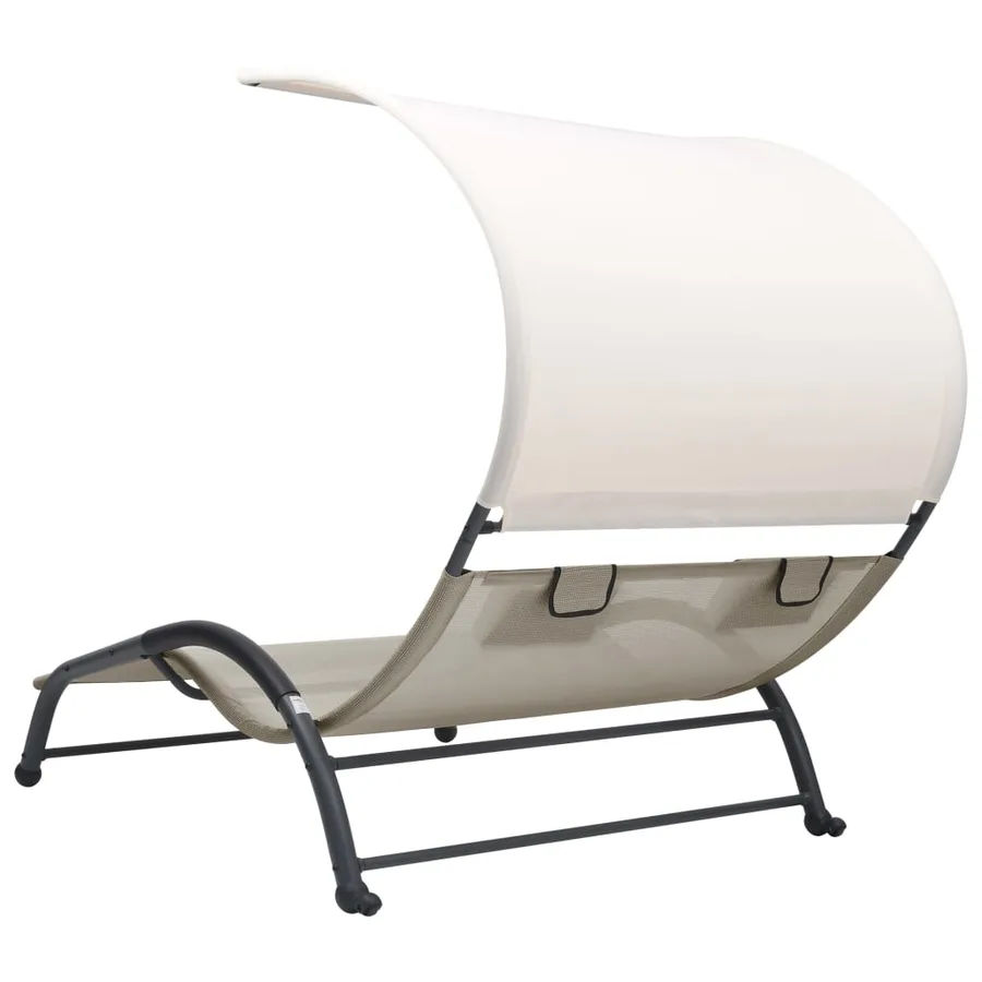 Chaise longue double avec auvent textilène noir - 32