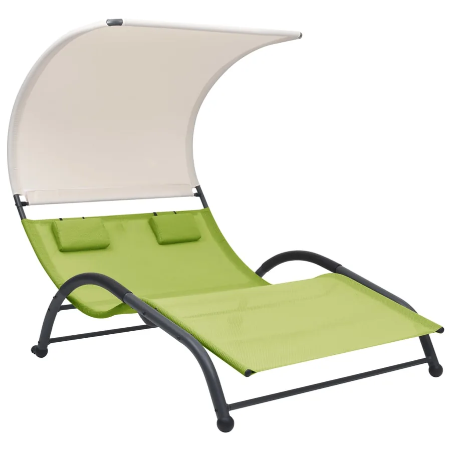 Chaise longue double avec auvent textilène noir - 36