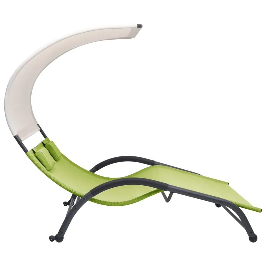 Chaise longue double avec auvent textilène noir - 38