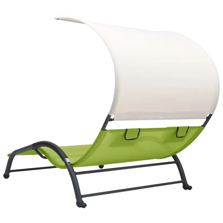 Chaise longue double avec auvent textilène noir - 39