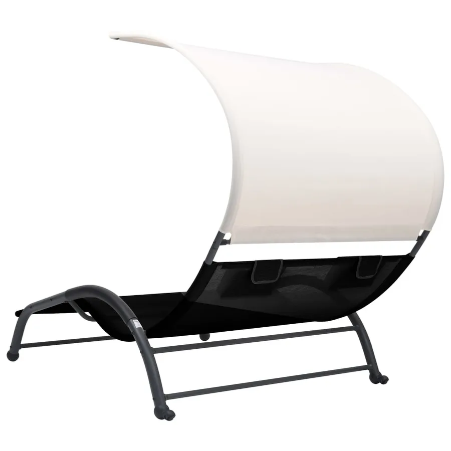Chaise longue double avec auvent textilène noir - 4