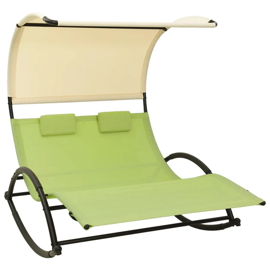 Chaise longue double avec auvent textilène noir - 43