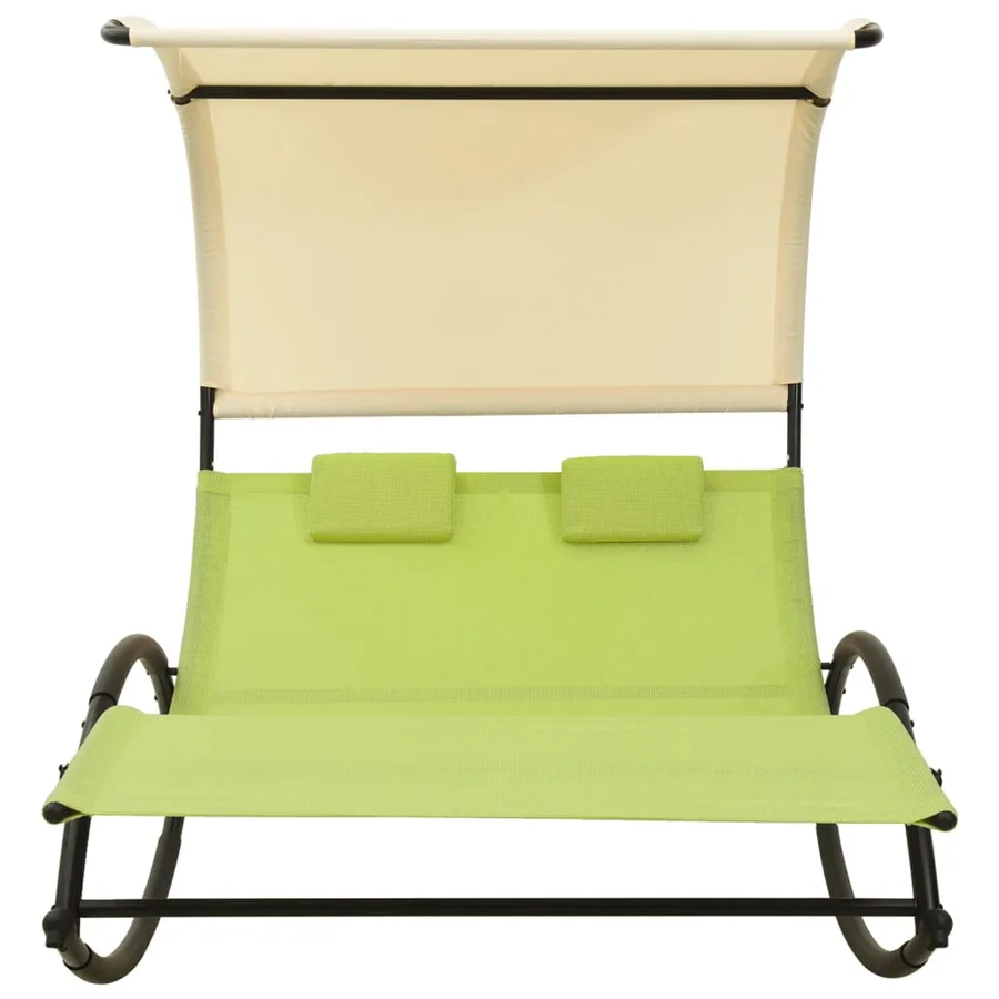 Chaise longue double avec auvent textilène noir - 44