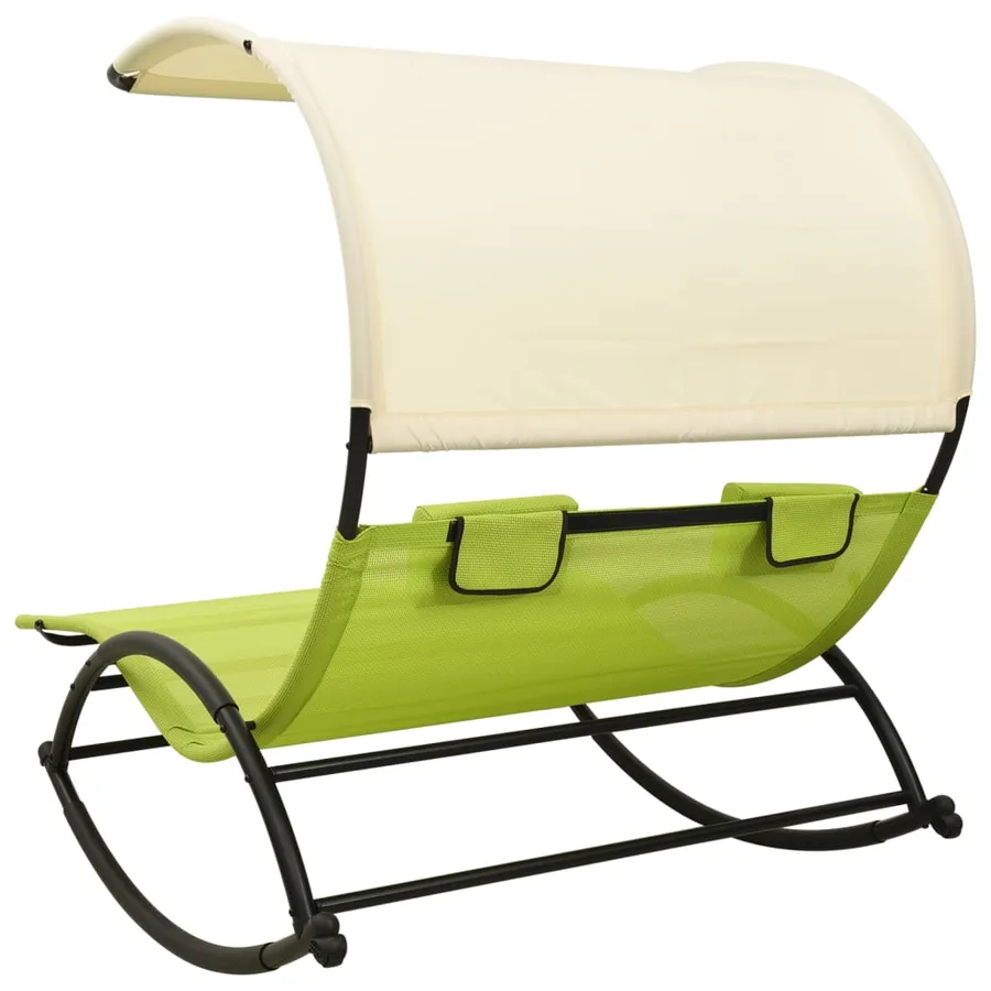 Chaise longue double avec auvent textilène noir - 46
