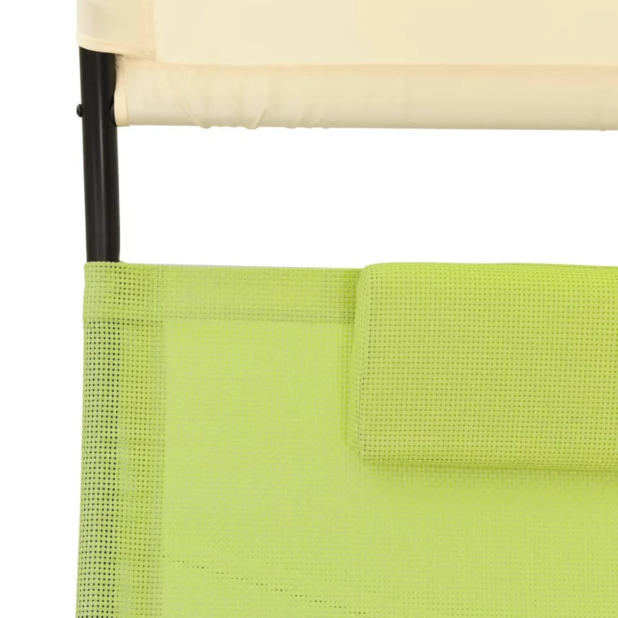 Chaise longue double avec auvent textilène noir - 48