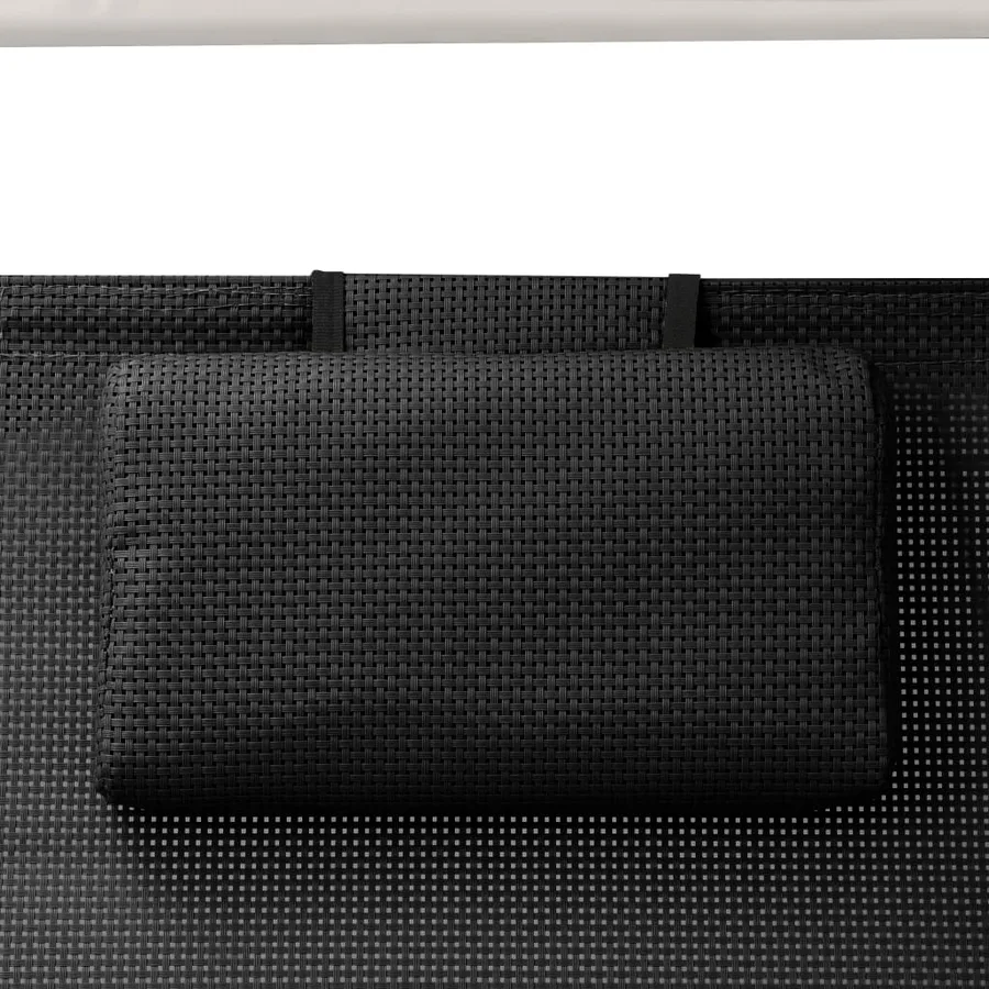 Chaise longue double avec auvent textilène noir - 5
